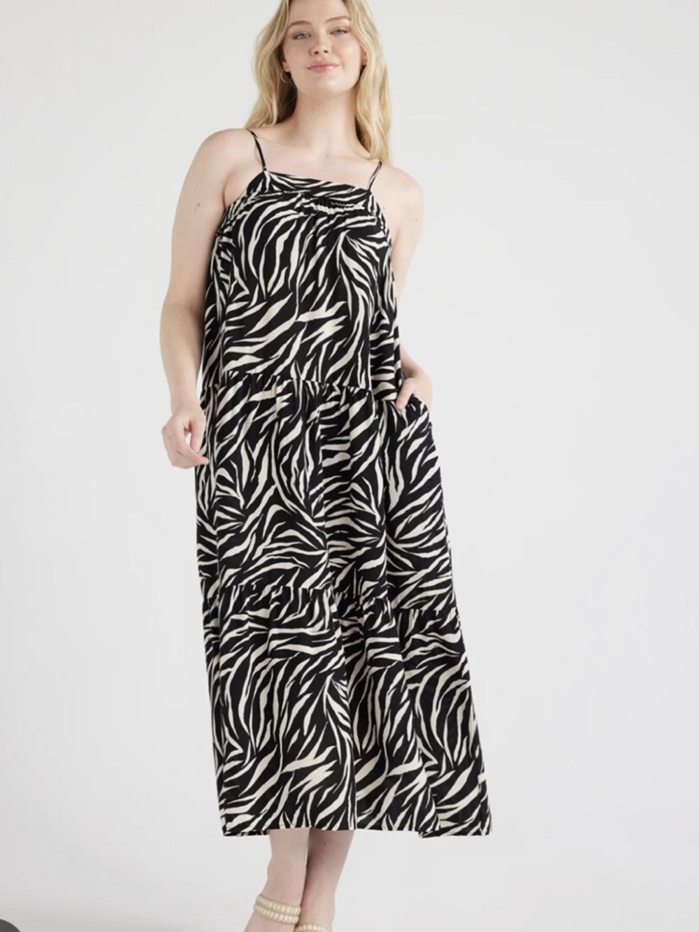 Time and Tru Black and White Zebra Print Maxi Jumpsuit